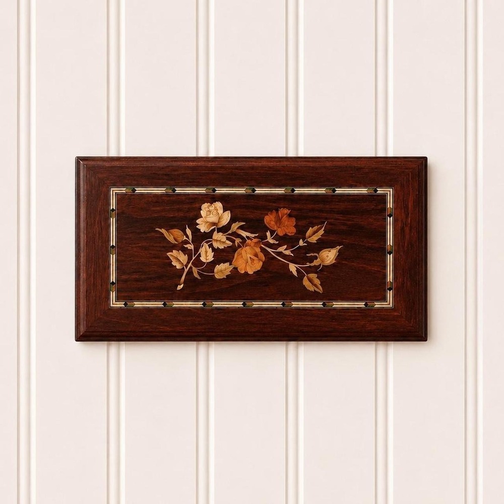 Vintage Wooden Floral Marquetry Jewelry Box